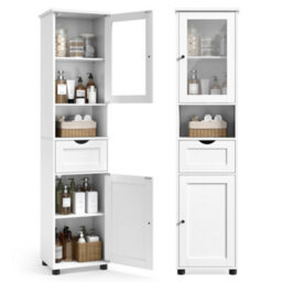 Vasagle Tall Bathroom Cabinet, Slim Bathroom Storage Cupboard, Open Shelf, Glass Door, Adjustable Shelves - thumbnail 7