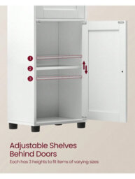 Vasagle Tall Bathroom Cabinet, Slim Bathroom Storage Cupboard, Open Shelf, Glass Door, Adjustable Shelves - thumbnail 3