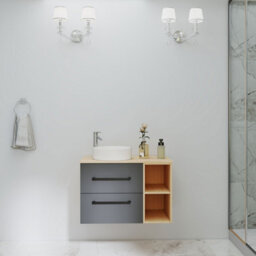 Probaty Bathrooms 790X460mm Vanity Unit Anthracite And Wood Color Mdf,wall Mounted,2 Drawers With White Ceramic Basin - thumbnail 4