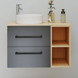 Probaty Bathrooms 790X460mm Vanity Unit Anthracite And Wood Color Mdf,wall Mounted,2 Drawers With White Ceramic Basin - thumbnail 1