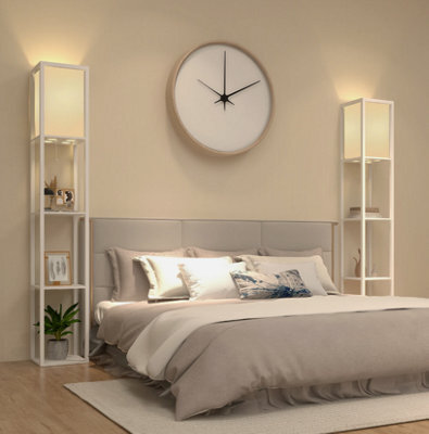 Wood Floor Lamp Free Standing 3-Tier Storage Shelf Reading Bedroom Living Room - image 1