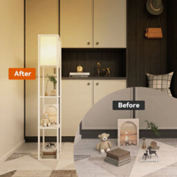 Wood Floor Lamp Free Standing 3-Tier Storage Shelf Reading Bedroom Living Room - thumbnail 6