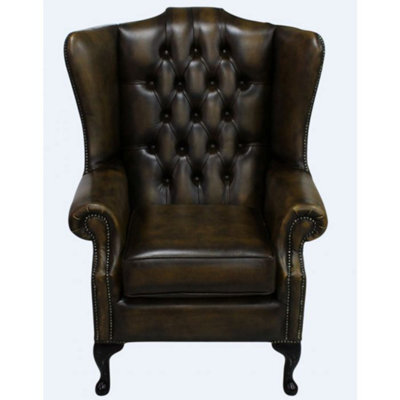 Chesterfield Prince's High Back Wing Chair Antique Gold Leather In Mallory Style - image 1