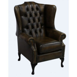 Chesterfield Prince's High Back Wing Chair Antique Gold Leather In Mallory Style - thumbnail 3
