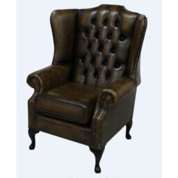 Chesterfield Prince's High Back Wing Chair Antique Gold Leather In Mallory Style - thumbnail 2