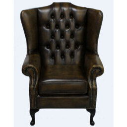 Chesterfield Prince's High Back Wing Chair Antique Gold Leather In Mallory Style
