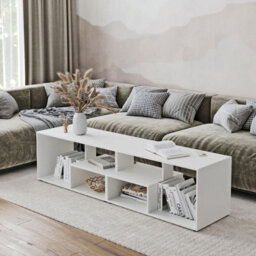 Urbn-Living Urbnliving 160Cm Height White Large Double Wooden Side Coffee Table With Storage Shelves Tv Stand - thumbnail 2