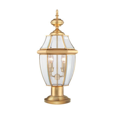 Stylish Outdoor Ip44 2-Bulb Led Pedestal Light In Polished Brass Finish