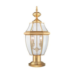 Stylish Outdoor Ip44 2-Bulb Led Pedestal Light In Polished Brass Finish