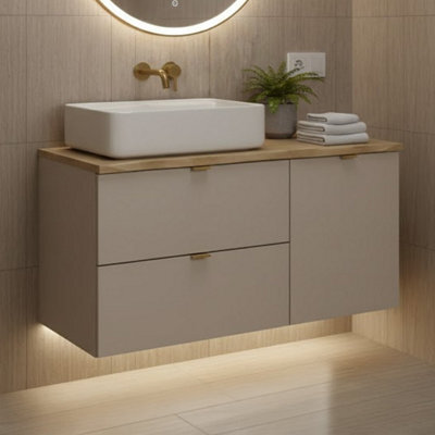 Heze Furniture Dalia Bathroom Cabinet 100Cm With Countertop Basin In Cashmere & Cremona Oak - image 1