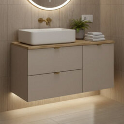 Heze Furniture Dalia Bathroom Cabinet 100Cm With Countertop Basin In Cashmere & Cremona Oak - thumbnail 1
