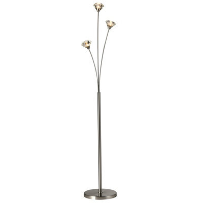 Harper Living 3 Light Floor Lamp, Uk Plug Included, Satin Nickel Finish, Clear Glass Shades