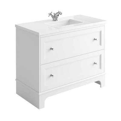 Plum&clay Beckett White Floor Standing Traditional Bathroom Vanity Unit With White Worktop & Ceramic Basin (W)1000mm (H)850mm - image 1
