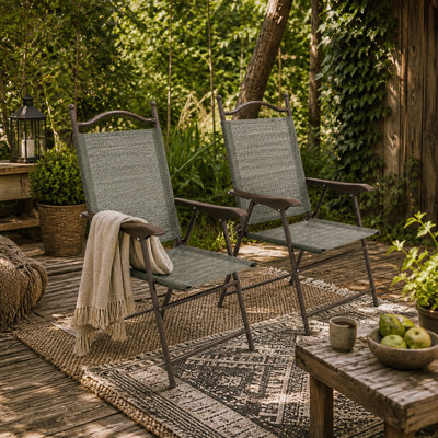 Wyld Haus Rone Bari Set Of 2 Dark Grey Metal Folding Garden Chairs With Breathable Mesh Seats - image 1