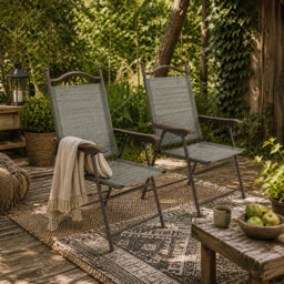 Wyld Haus Rone Bari Set Of 2 Dark Grey Metal Folding Garden Chairs With Breathable Mesh Seats - thumbnail 1