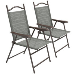 Wyld Haus Rone Bari Set Of 2 Dark Grey Metal Folding Garden Chairs With Breathable Mesh Seats - thumbnail 2