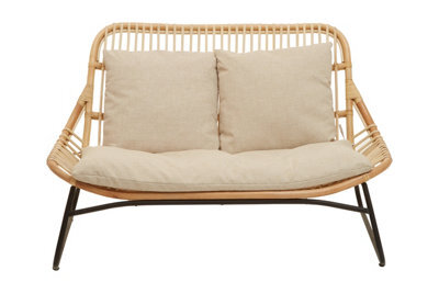 Orsina Natural Rattan Sofa, 2 Seat Rattan Sofa For Lounge, Living Room, Patio, Outdoor, Unique Cane Sofa - image 1