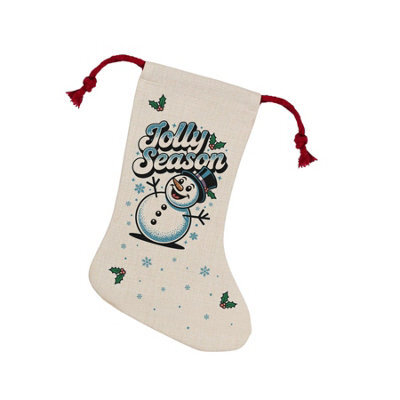 Purely Home Jolly Season Christmas Snowman Stocking - Novelty Xmas Gift/snowman Decor Linen-Style With Red Drawstring Ties - image 1