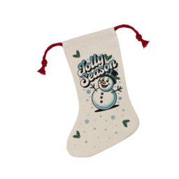 Purely Home Jolly Season Christmas Snowman Stocking - Novelty Xmas Gift/snowman Decor Linen-Style With Red Drawstring Ties - thumbnail 2