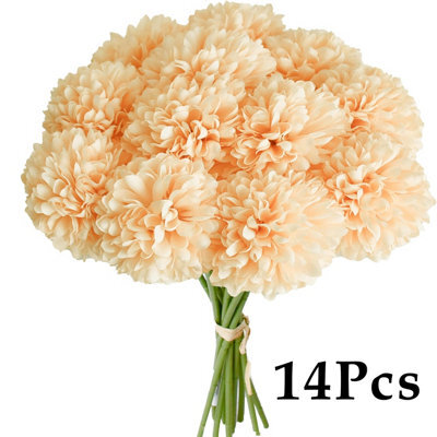 Amorly 14Pcs Artificial Pure Champagne Ball Chrysanthemum Flowers Artificial Mums Flowers For Home Table Centerpiece Decor Silk Flowers - image 1