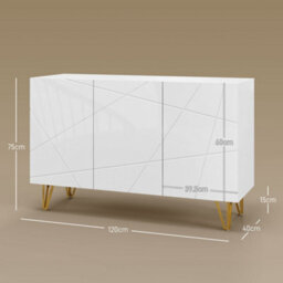 Wyld Haus Sarota High Gloss White Sideboard With Gold-Tone Hairpin Legs - 4 Compartments, 1200X400X750mm - thumbnail 4