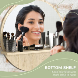 Kleankin Round Mirror For Wall Makeup Mirror With Shelf Natural Wood Effect - thumbnail 4