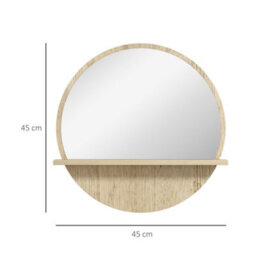 Kleankin Round Mirror For Wall Makeup Mirror With Shelf Natural Wood Effect - thumbnail 3