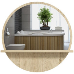 Kleankin Round Mirror For Wall Makeup Mirror With Shelf Natural Wood Effect - thumbnail 2
