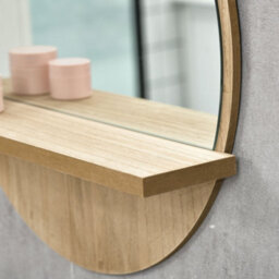 Kleankin Round Mirror For Wall Makeup Mirror With Shelf Natural Wood Effect - thumbnail 9