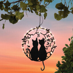 Gainsborough Solar Hanging Cat Friends - Illuminated Silhouette With 30 Warm White Leds, Metal Chain & Hook - thumbnail 1