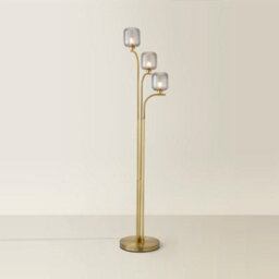 Valuelights Amelie Gold Stem 3 Way Ribbed Glass Shade Floor Lamp And Bulbs - thumbnail 4