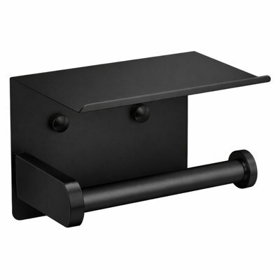 Billtix Toilet Roll Holder Wall Mounted With Shelf, Stainless Steel Toilet Paper Holder, Self Adhesive Storage Holder Black - image 1