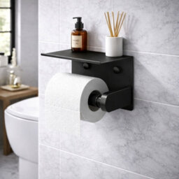 Billtix Toilet Roll Holder Wall Mounted With Shelf, Stainless Steel Toilet Paper Holder, Self Adhesive Storage Holder Black - thumbnail 7