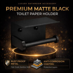 Billtix Toilet Roll Holder Wall Mounted With Shelf, Stainless Steel Toilet Paper Holder, Self Adhesive Storage Holder Black - thumbnail 6