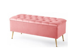 120Cm Amara Chesterfield Ottoman Storage Bench - Plush Velvet Shoes Bench - Pink Upholstery Footstool Storage With Legs - thumbnail 3