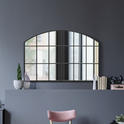 "Mirroroutlet Arcus Window Overmantle Black Framed Arched Wall Over Mantle Mirror 43"" X 29"" (110Cm X 75Cm)" - image 1