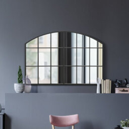 "Mirroroutlet Arcus Window Overmantle Black Framed Arched Wall Over Mantle Mirror 43"" X 29"" (110Cm X 75Cm)"