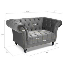 Bravich Cambridge Chesterfield Armchair - Velvet Grey - thumbnail 2