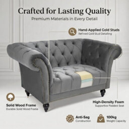 Bravich Cambridge Chesterfield Armchair - Velvet Grey - thumbnail 5