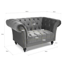 Bravich Cambridge Chesterfield Armchair - Velvet Grey - thumbnail 6
