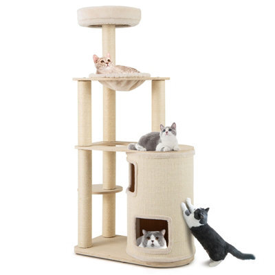 Costway Tall Cat Tree For Indoor Cats Modern Wood Cat Tower-Natural - image 1