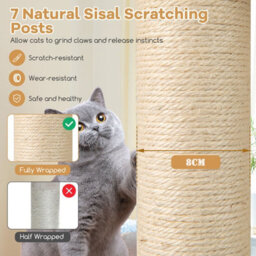 Costway Tall Cat Tree For Indoor Cats Modern Wood Cat Tower-Natural - thumbnail 7