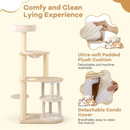 Costway Tall Cat Tree For Indoor Cats Modern Wood Cat Tower-Natural - thumbnail 6