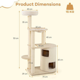 Costway Tall Cat Tree For Indoor Cats Modern Wood Cat Tower-Natural - thumbnail 2