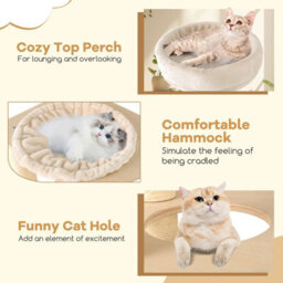 Costway Tall Cat Tree For Indoor Cats Modern Wood Cat Tower-Natural - thumbnail 5