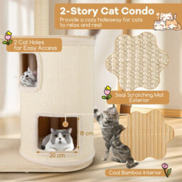 Costway Tall Cat Tree For Indoor Cats Modern Wood Cat Tower-Natural - thumbnail 4