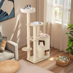 Costway Tall Cat Tree For Indoor Cats Modern Wood Cat Tower-Natural - thumbnail 9