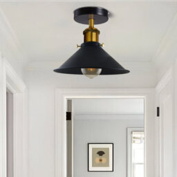 Black Vintage Ceiling Light Semi-Flush Mount With Metal E27 Holder Cone Lampshade For Livingroom Bedroom Hallway Kitchen With Bulb - thumbnail 4