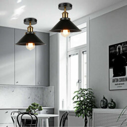 Black Vintage Ceiling Light Semi-Flush Mount With Metal E27 Holder Cone Lampshade For Livingroom Bedroom Hallway Kitchen With Bulb - thumbnail 5