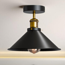 Black Vintage Ceiling Light Semi-Flush Mount With Metal E27 Holder Cone Lampshade For Livingroom Bedroom Hallway Kitchen With Bulb - thumbnail 1